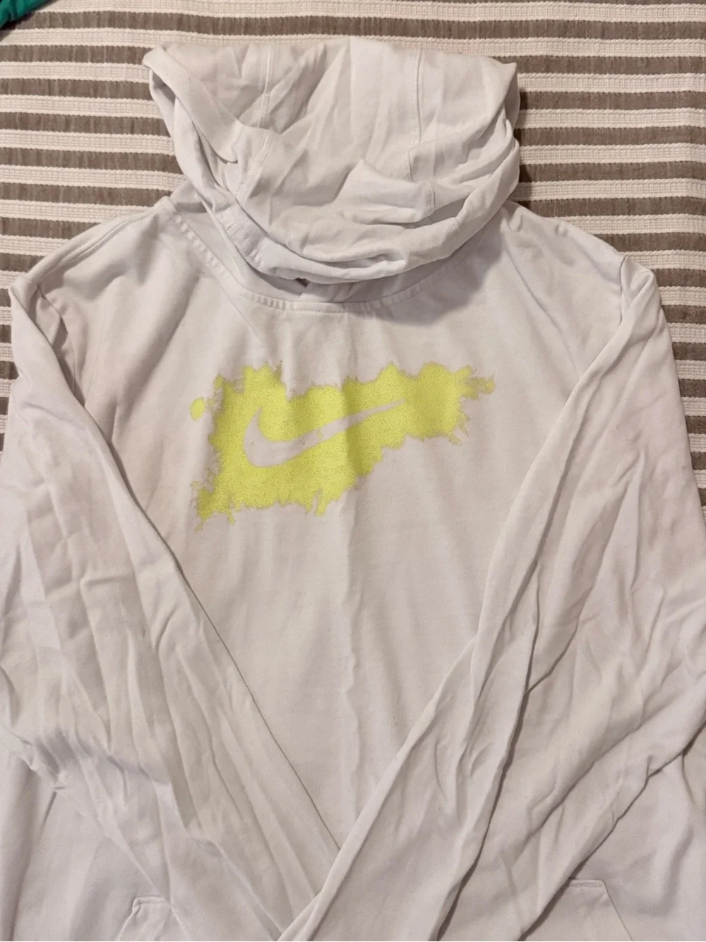 Nike White Kids Hoodie with Neon Yellow Swoosh Splash